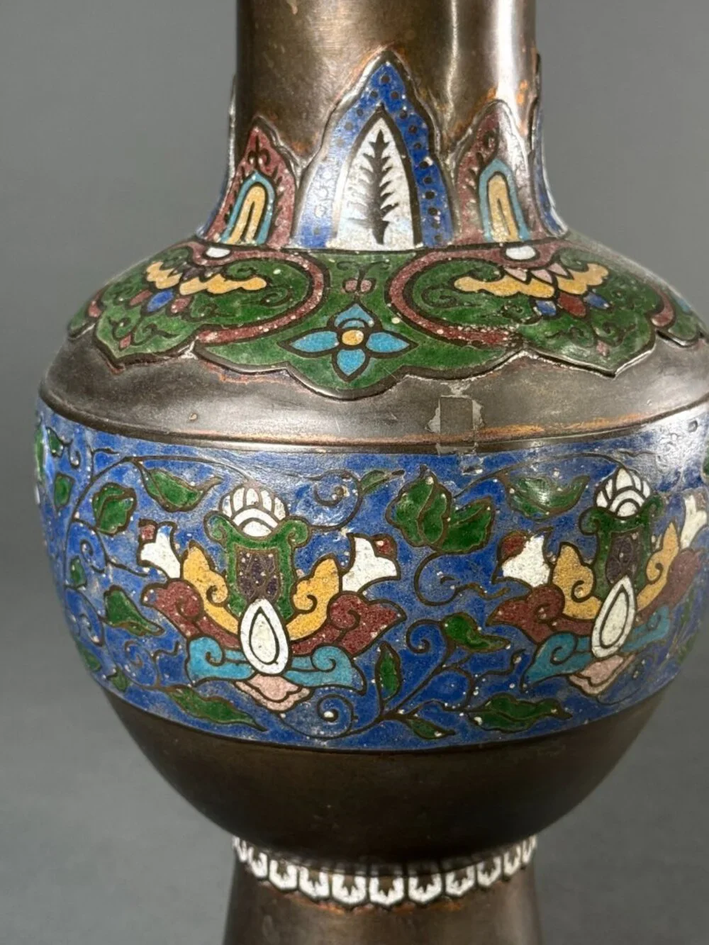 Antique Japanese Meiji Era Cloisonné Vase Intricate Floral Scroll Enamel Bronze